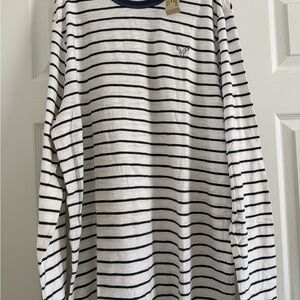 American Eagle Outfitters Navy and White Striped Long Sleeve Tee